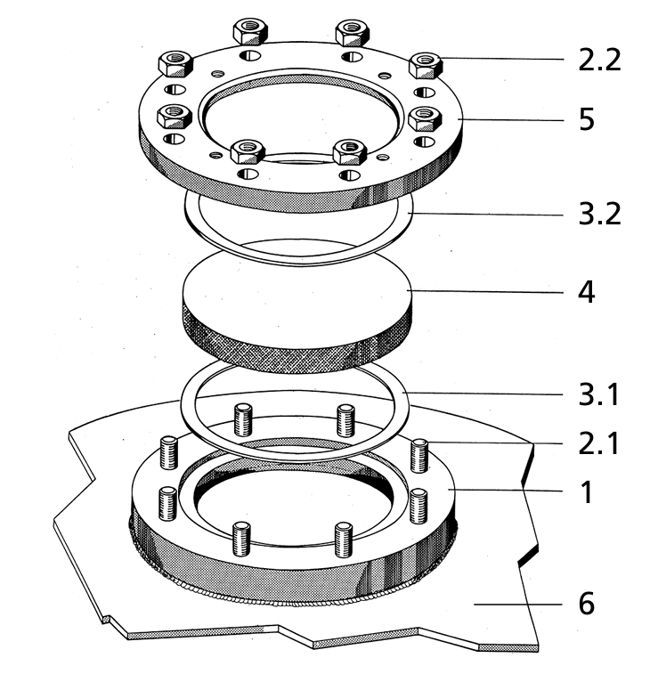 DIN 28120 Exploded View - Weld-on Sight Glass Components