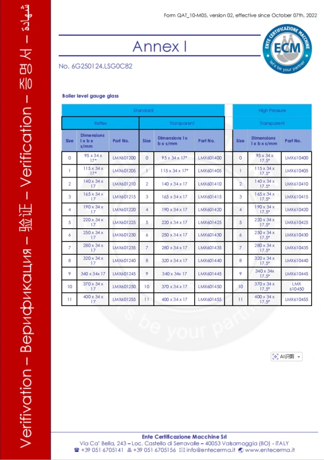 level gauge glass ce